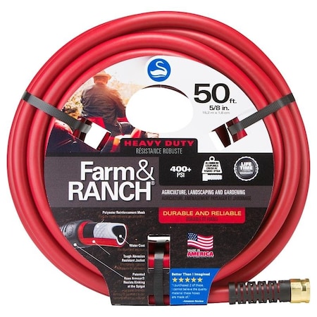 SNFR58050 Garden Hose, 58 In, 50 Ft L, Female X Male, Polyester, Red
